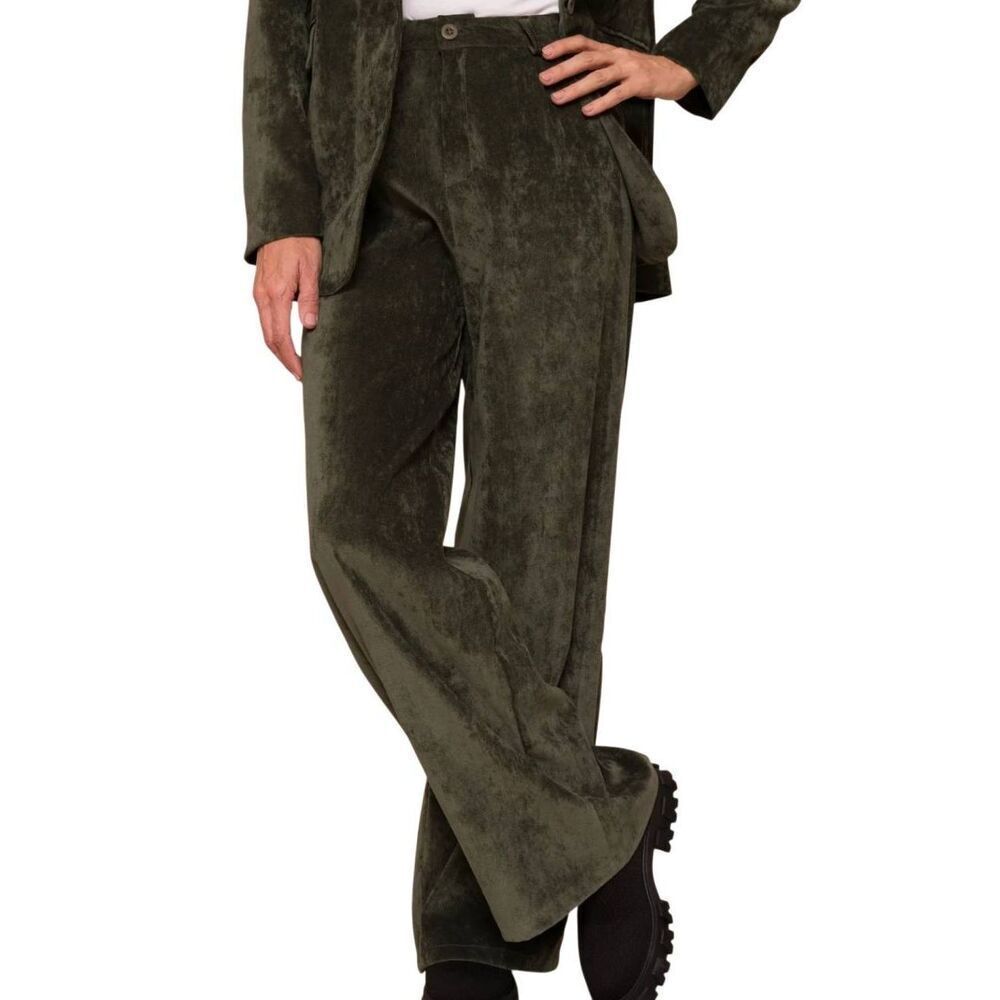 NWT Suzy D London Pants Women's Large Green Missy Velvet Wide Leg Trousers
